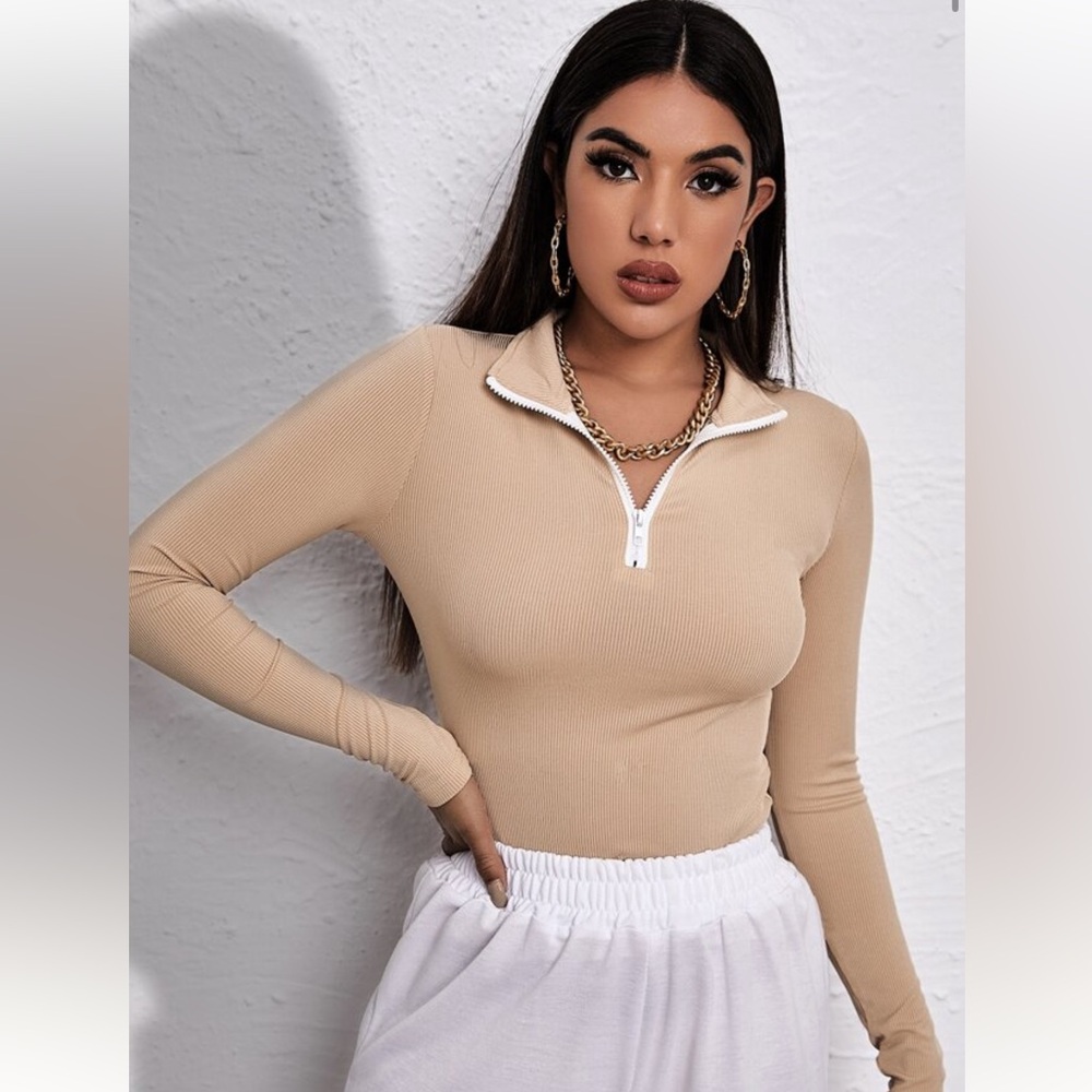 Half zip beige tee size small